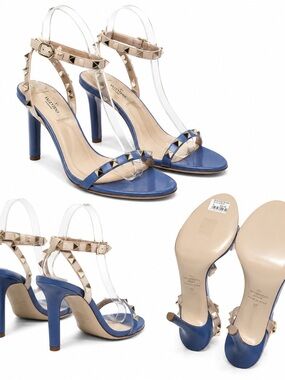 Valentino Blue and Nude Rockstud Ankle-Strap Heels
